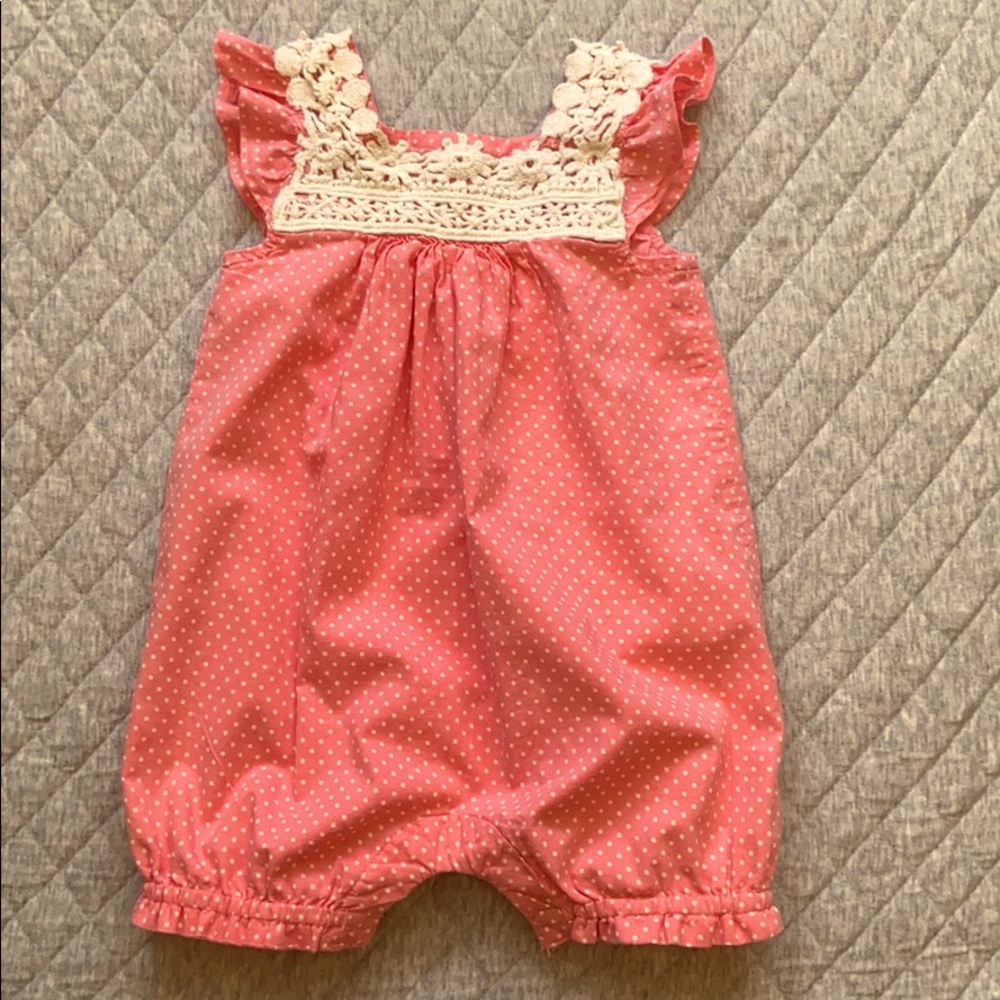 Baby Gap Coral polka dot Romper Bubble crochet 3m